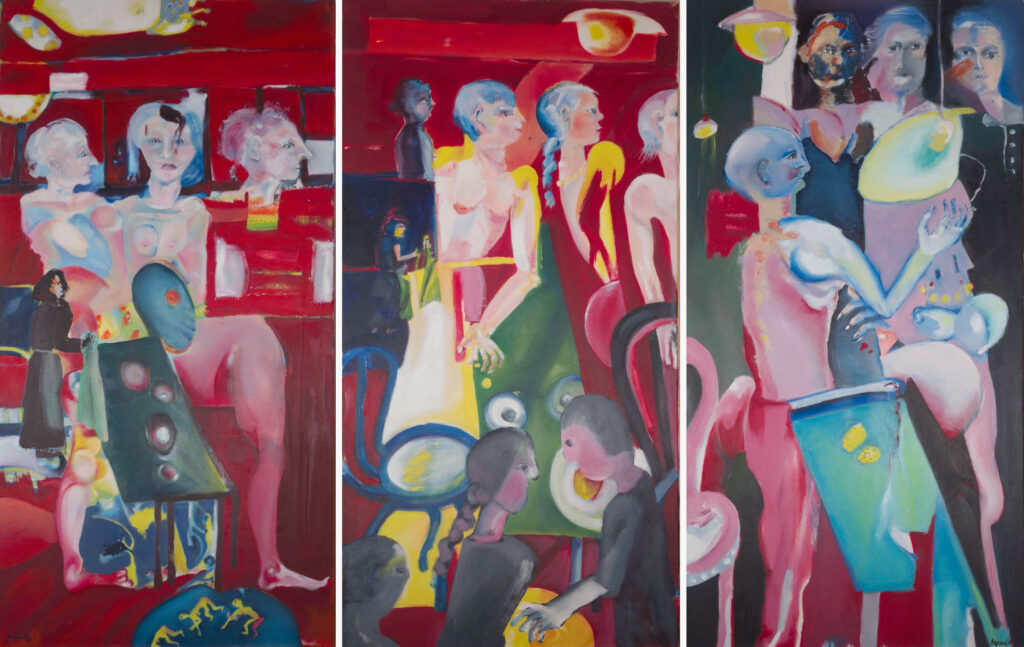 annette grund triptychon 2 interieur in rot